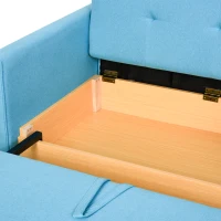 HOMCOM 2 Seater Sofa Bed with Hidden Storage, Pull Out Convertible Bed Settee, Modern Linen Loveseat Sofa Sleeper with 2 Cushions for Living Room, Guest Room, Blue(m-8)