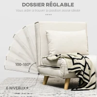 HOMCOM Fauteuil convertible 2 en 1 chauffeuse lit 1 place Dossier Réglable pieds en Bois et coussin(m-5)