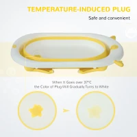 HOMCOM Foldable Baby Bathtub Set, Collapsible Bath Tub with Thermostatic Water Plug, Non-Slip Support, Cushion Pad, Drain Plugs, for Newborn to 3 Years - Yellow(m-7)