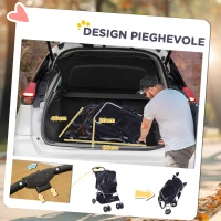 PawHut Passeggino per Cani Piccoli Pieghevole, Carrozzina per Cani con Ruote con Freni, Portabicchieri, Cestino Portaoggetti, 3 Finestre e Ruote Anteriori a 360°, per Animali Domestici 10 kg, Nero(m-5)