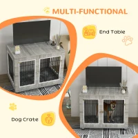 PawHut Indoor Dog Kennel w/ Soft Cushion, Double Door for Large Dogs, 106 x 74 x 81.5cm, Grey(m-5)