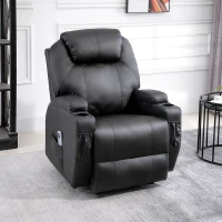 HOMCOM Fauteuil de Massage Inclinable, Chaise de Relaxation avec dossier et repose-pied électrique réglables revêtement synthétique pour Salon, Chambre, Cinéma Maison Noir(m-2)