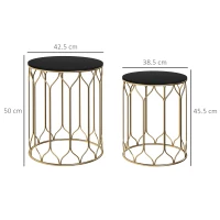 Outsunny Round Coffee Table Set of 2, Modern Nesting Tables with Ceramic Tile Top, Small End Tables, Indoor Outdoor Side Table with Metal Frame for Living Room, Bedroom, Patio, Balcony, Black(m-3)