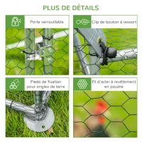 PawHut Enclos poulailler parc grillagé 3 ㎡ avec porte latérale 3,02 x 1,07 m acier galvanisé(m-7)