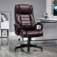 Vinsetto Office Chair with 6-Point Maaage, PU Desk Chair with Padded Seat and Armrest, Computer Chair with Tilt Function for Home, Brown(m-2)