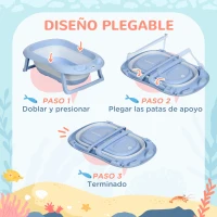 ZONEKIZ Bañera Bebé Plegable con Cojín Almohadillas Antideslizantes Orificio de Drenaje y Agujero de Ducha 83x48x23,5cm Azul(m-4)