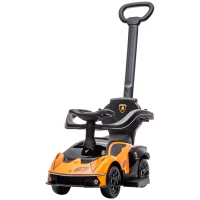 AIYAPLAY 2 en 1 Coche Correpasillos para Niños 12-36 Meses Lamborghini Essenza SCV12 con Bocina Mango de Empuje Naranja y Negro(m-10)