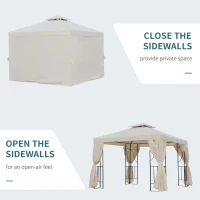 Outsunny 3 x 3 m Garden Gazebo Double Roof Marquee Patio Wedding Party Tent Canopy Shelter with Sidewalls, (Beige)(m-6)
