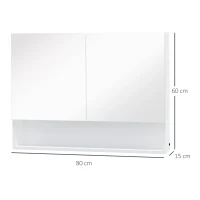 HOMCOM LED 10 W Spiegelschrank Badschrank mit zwei Türen und Ablage Hängeschrank Badezimmerspiegel Badmöbel Mehrzweckschrank für Badezimmer Soft-Close-Funktion MDF Weiß 80 x 15 x 60 cm(m-3)