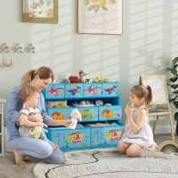 AIYAPLAY 3-Tier Kids Storage Unit with 9 Non-Woven Fabric Boxes for Toys, Books, for Bedroom, Nursery, Blue(m-2)