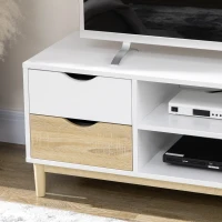 HOMCOM Mueble TV de Salón Mesa para Televisores de hasta 55" con Estantes y 4 Cajones 120x40x44,5 cm Blanco y Roble(m-7)