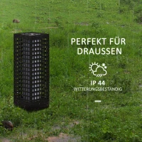 Outsunny Außenleuchte mit Solarmodul, Einschaltautomatik, 8 h Betriebszeit, Rattanoptik, Stahl, 15,5 x 15,5 x 46 cm, Schwarz(m-7)