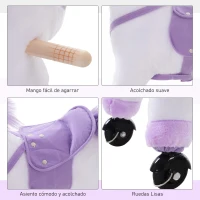 HOMCOM Caballo Pony Mecánico para Cabalgar Balancín con Ruedas Peluche Caballito Juguete con Sonidos 55x23x60cm(m-8)