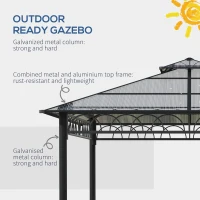 Outsunny 3 x 3 (m) Outdoor Polycarbonate Gazebo, Double Roof Hard Top Gazebo with Galvanised Steel Frame, Nettings & Curtains for Garden, Lawn, Patio and Deck, Khaki(m-6)