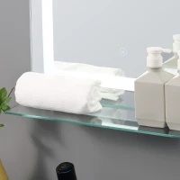 Kleankin Specchio da Bagno Luci a LED, Interruttore Touch Mensola in Vetro con Utensili per Montaggio a Parete 70x50cm(m-9)
