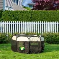 PawHut Freigehege, Welpenauslauf, klappbar, Deck- und Bodenplane, Stahlrahmen, Cremeweiß+Schwarz, 118 x 118 x 62 cm(m-2)