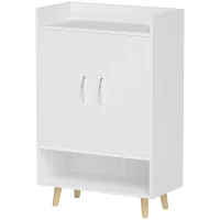 HOMCOM Schuhschrank, Schuhregal mit Türen und Regalen, für Flur, moderne Schuhkommode, Schuhablagen, 60 x 30 x 92 cm, Weiß(m-1)