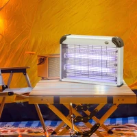 Outsunny Electric Fly Zapper, 20W Electric Fly Killer, Wall Hanging Bug Zapper Indoor & Outdoor Attracting Insect Mosquito Killer, Silver Tone(m-10)