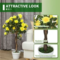 Outsunny Set of 2 Artificial Plants White Rose Floral in Pot, Fake Plants for Home Indoor Decor, 90cm, Yellow(m-5)