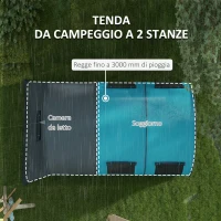 Outsunny Tenda da Campeggio 3 Posti Impermeabile con Zona Notte e Giorno, in Poliestere, 480x260x200 cm, Grigio e Blu(m-4)