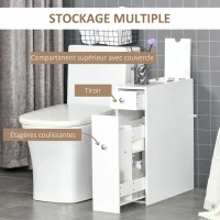 HOMCOM Meuble pour toilette salle de bain avec rangement papier toilette - 2 tiroirs organisateur en MDF - 17 x 48 x 58 cm(m-6)