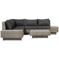 Outsunny 4 PCs Rattan Garden Furniture Outdoor Sectional Corner Sofa and Coffee Table Set  Conservatory Wicker Weave Furniture with Armrest and Cushions - Light Grey(m-11)