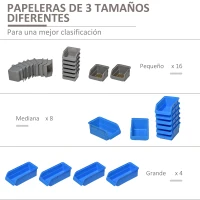 DURHAND Estantería de Pared para Herramientas 54x95 cm con 28 Cajas Apilables y Diferentes Ganchos Gris y Azul(m-5)
