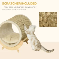 PawHut Raised Cat House, with Scratcher - Beige(m-4)