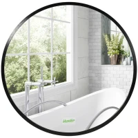 kleankin Round Bathroom Mirror, Modern Wall-mounted Makeup Mirror with Aluminium Frame for Washroom Living Room, Black, 40x40 cm(m-10)
