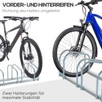 HOMCOM Fahrradständer, für 5 Fahrräder, Wand- oder Bodenmontage, verzinkter Stahl, 145 x 33 x 27 cm, Farbe: Silber(m-6)