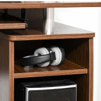 HOMCOM Scrivania per Computer Moderna Porta PC in Legno con Cassetti, Scrivania Salvaspazio Con Libreria, Mensola Estraibile e Porta Tastiera, 120x55x85cm, Marrone(m-8)