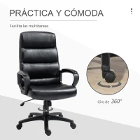 Vinsetto Silla de Oficina Giratoria Silla de Escritorio Ergonómica con Altura Ajustable Reposabrazos Respaldo Alto Acolchado de Piel Sintética 66x66x107-114 cm Negro(m-6)