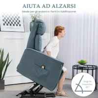 HOMCOM Poltrona Relax Reclinabile Alzapersone Elettrica con Telecomando e Poggiapiedi, 80x94x104cm Azzurro(m-5)