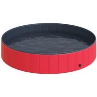 PawHut Piscina Plegable para Perros Gatos Ø160x30 cm Bañera Portátil para Mascotas PVC Antideslizante Múltiples Usos para Interiores y Exteriores Rojo(m-10)