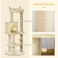 PawHut Árbol Rascador para Gatos de 104 cm Rascador para Gatos con Plataformas Refugio Postes de Sisal y Bola 48x48x104cm Crema(m-5)