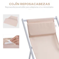 Outsunny Conjunto de 2 Tumbonas Plegables con Respaldo Regulable y Reposacabezas Acolchado 58x96,5x91,5 cm Beige(m-7)