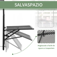 Outsunny Tavolo da Ringhiera Pieghevole e Regolabile in Metallo, 60x60x57-72cm, Nero(m-5)