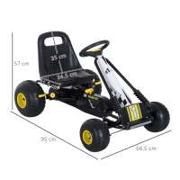 HOMCOM Gokart mit verstellbarem Sitz Tretauto Tretfahrzeug mit Handbremse Pedal Gokart Pedalfahrzeug ab 3 Jahre Kinder Schwarz 95 x 66,5 x 57 cm(m-3)