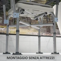 HOMCOM Sedia Doccia ad Altezza Regolabile con Braccioli e Cuscino Rimovibile 53.5x52x80-90 cm, Bianca(m-5)