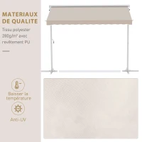 Outsunny Store Double Pente 3 x 3 m Manuel rétractable Inclinaison réglable Acier époxy Blanc Polyester imperméabilisé Anti-UV Beige(m-4)