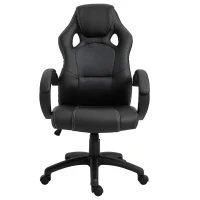 HOMCOM Office Chair Faux Leather Swivel Computer Desk Chair for Home Office with Wheels Armrests Black(m-11)