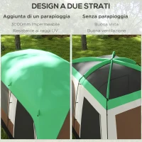 Outsunny Tenda da Campeggio 4 Posti a Tunnel Impermeabile con Finestre a Rete, in Poliestere, 490x305x225 cm, Verde(m-4)