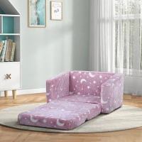 AIYAPLAY 2 in 1 Kids Folding Bed Armchair with Glow in The Dark Cosmic Design, Washable Cushion and Cover, Pink(m-10)