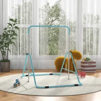 HOMCOM Kids Gymnastic Bar, Foldable Horizontal Bars w/ Adjustable Height, Training Bar w/ Triangle Base - Light Blue(m-10)