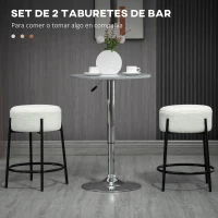 HOMCOM Conjunto de 2 Taburetes de Borreguito Altos de Cocina sin Respaldo Carga 120 kg para Bar Salón Comedor Blanco(m-4)