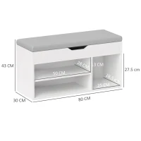 HOMCOM Shoes Cabinet Bench Hidden Storage Padded Seat Organiser Footwear Rack Hallway Cream White(m-3)