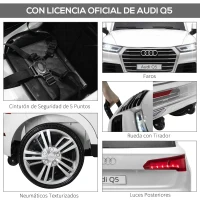 HOMCOM Coche Eléctrico para Niño +3 Años Audi Q5 con Mando a Distancia MP3 Luces y Sonidos Apertura de Puerta y Tirador Carga 30 kg 116x75x56 cm Blanco(m-7)