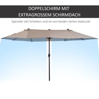 Outsunny Doppelsonnenschirm 455 x 270 cm Gartenschirm mit Handkurbel oval stabil Metallstange Marktschirm Doppelsonnenschirm Terrassenschirm Sonnenschutz für Strand Balkon Terrasse Garten Hellkaffee(m-4)