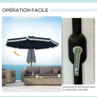 Outsunny Parasol inclinable rond Ø 268 cm avec franges polyester haute densité anti-UV mât démontable 8 baleines - bleu(m-5)