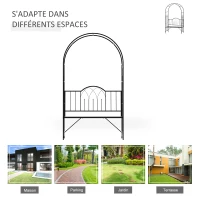 Outsunny Arche à rosiers Banc de Jardin 2 Places 2 en 1 dim. 115L x 59l x 203H cm métal époxy Noir(m-7)